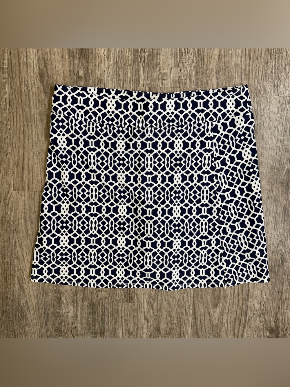 Jude Connally Carrie Skort Navy White Lattice Geo Print Sz XL Athleisure Stretch
